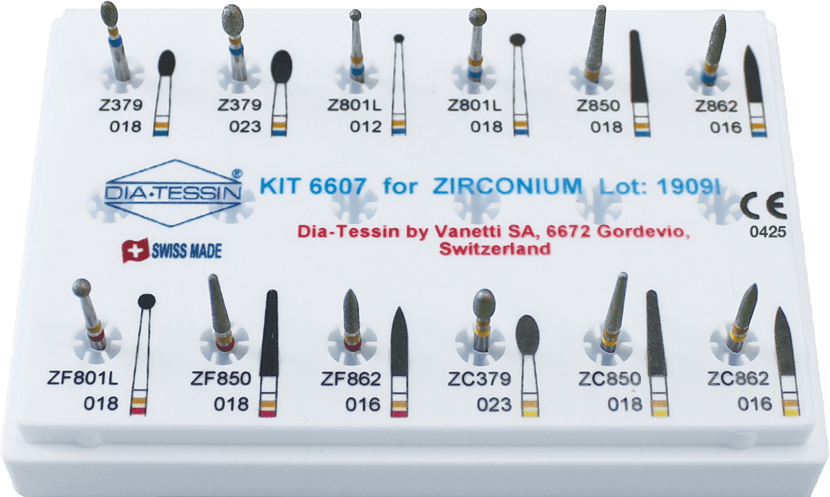 Dia Tessin KIT 6607 diamond burs for zirconium